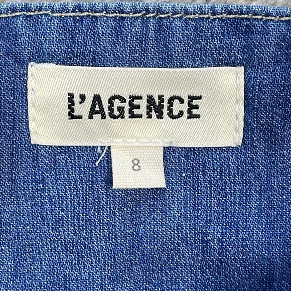 New L’Agence Denim Pleated Esmeralda Dress Button Front Blue Jean Stokes Sz 8 - Picture 8 of 16